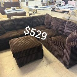 Stylish Brown Fur-Like Jumbo Corduroy Sectional Sofa