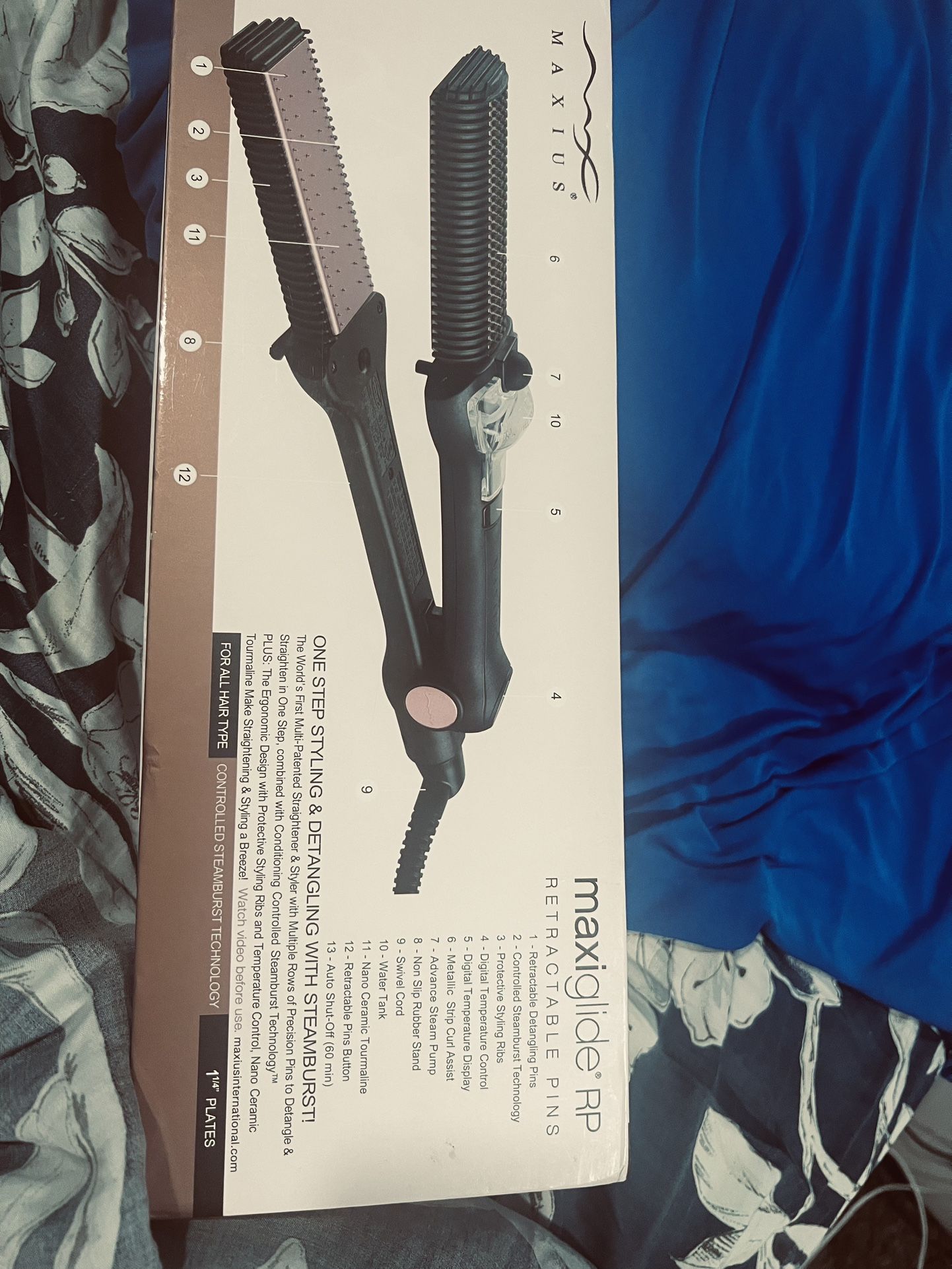 Maxiglide RP Hair Straightener by Maxius with Patented Flat Iron Retractable Detangling Pins for Faster Styling, Steam Burst Technology for Healthy St