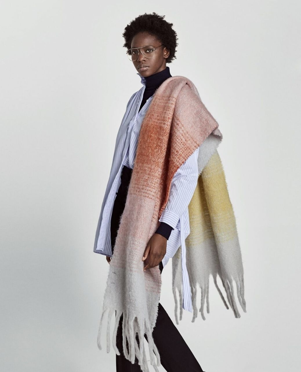 ZARA Oversized Wool Blend SOFT Touch Fringe-Hemmed Scarf