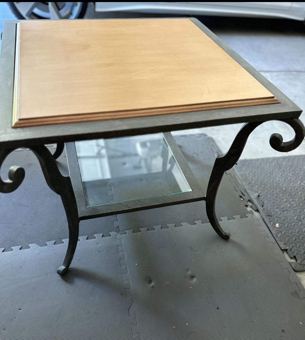 Wood Iron Glass Coffee Table