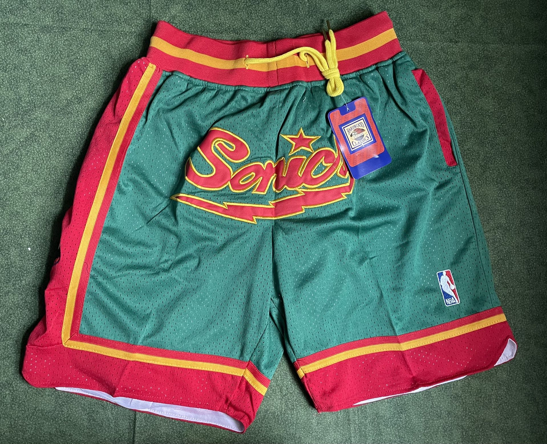 SEATTLE SUPERSONICS JUST DON NBA BASKETBALL SHORTS BRAND NEW WITH TAGS SIZES SMALL, MEDIUM AND LARGE AVAILABLE