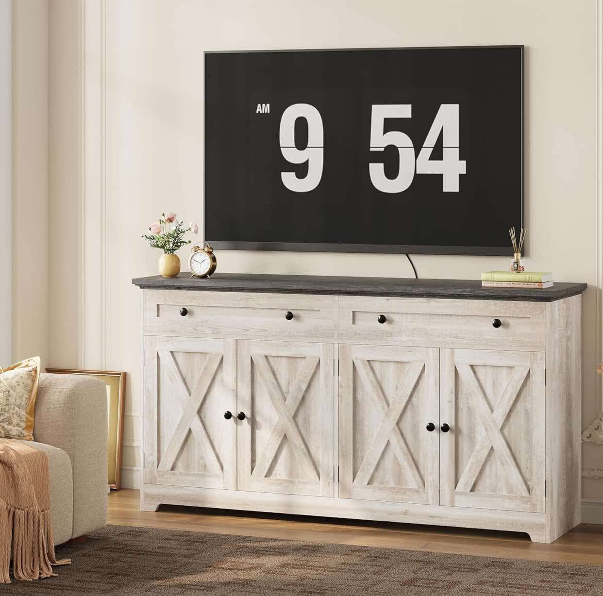 Buffet Cabinet with Storage, Sideboard Storage Cabinet, Kitchen Cabinet with Drawers and Doors, Natural Wood