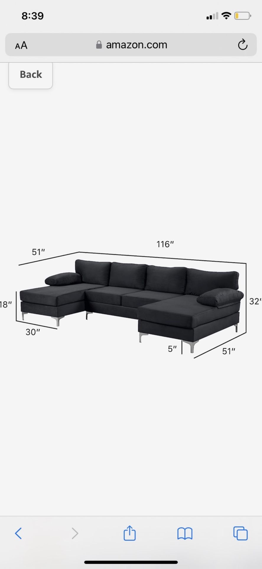 Black Velvet sectional Couch