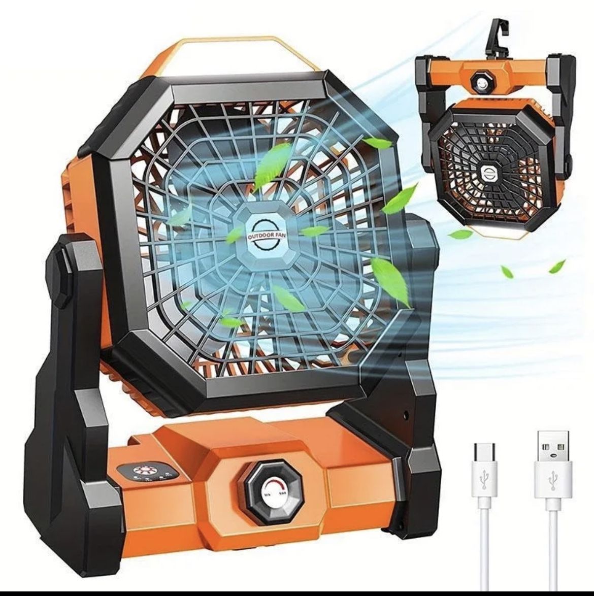 Portable USB Rechargeable Fan with LED Light for Summer, 270° Rotation Mobile Tent Fan, Hanging Fan for Outdoor Travel Fishing,