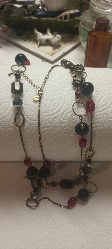 Vintage Lia Sophia Double Black & Red Necklace..