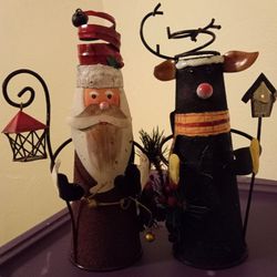 Candleholders: Metal St. Nick and Rudolph 10.5 inches