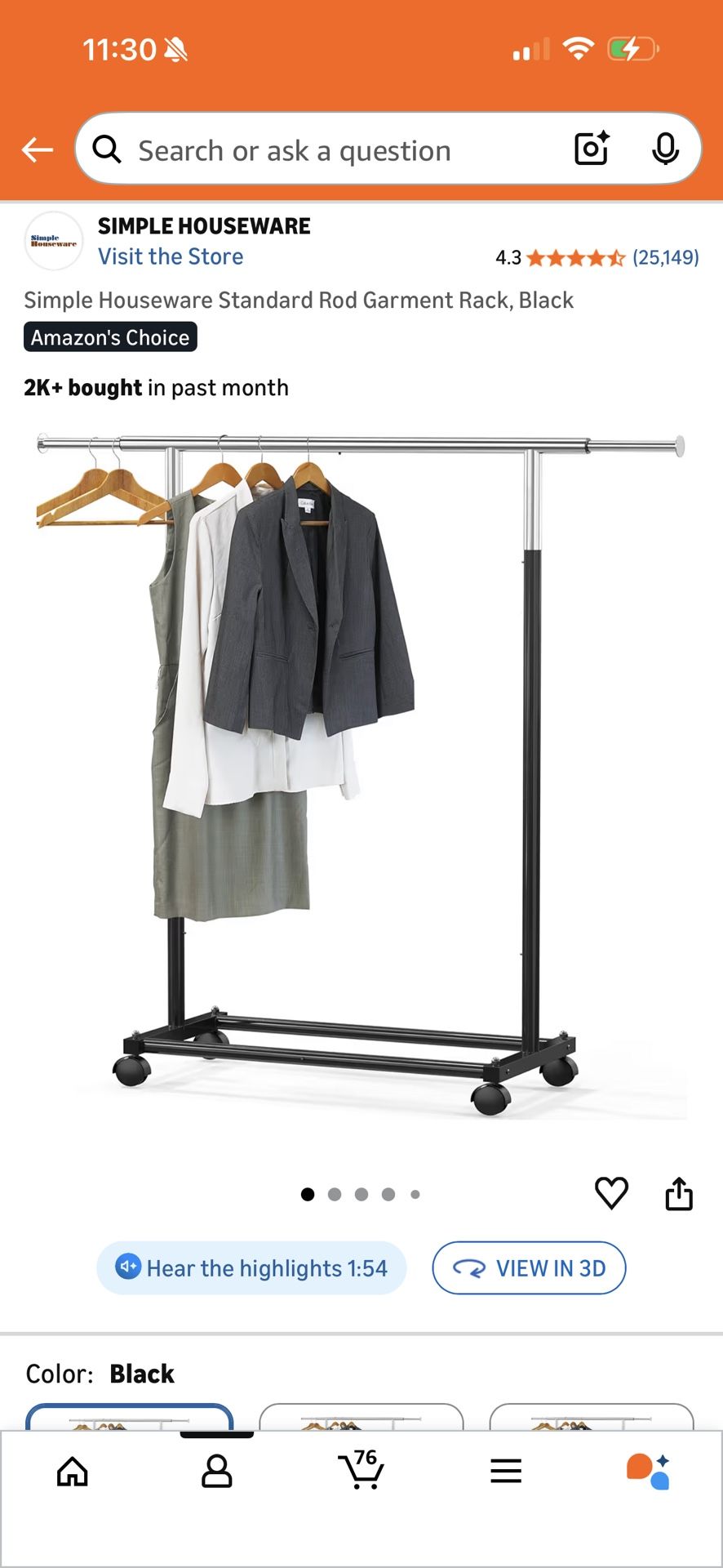 Simple Houseware Standard Rod Garment Rack