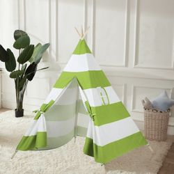 New 6ft Stripe Cotton Play Tent for Kids Deluxe Teepee Playhouse Holiday Gift Unbranded - Green 