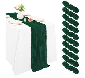 Dark Green Crinkled Table Runner - Stylish Dining Accent
