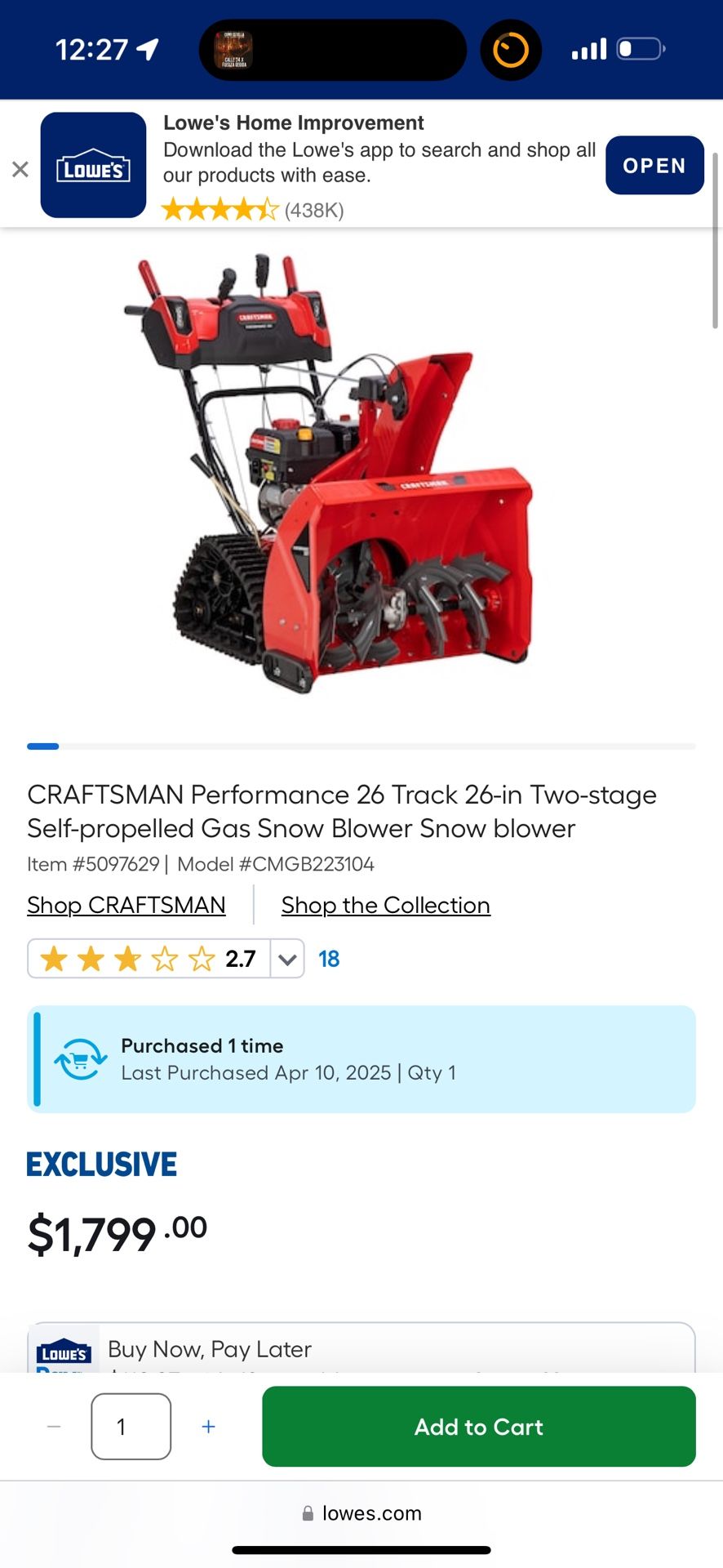 Craftsman Snow Blower