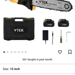 VTEK Chainsaw Cordless Brushless Chain Saw 12-inch Power Chainsaw Handheld Electric Chainsaws for Wood Cutting Tree Trimming.