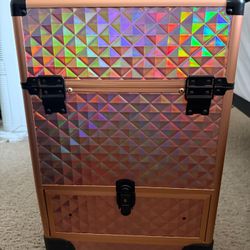 ✨ Rose Gold Holographic Rolling Makeup / Storage Case – Like New ✨