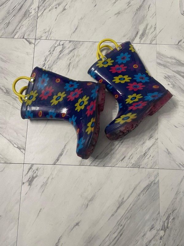 Waterproof Boots Girls Size 8 Pink Flower Print Bottoms Light Up