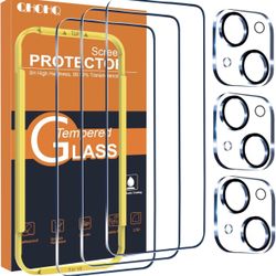  3 Pack Screen Protector for iPhone 15 [6.1 Inch] with 3 Pack Camera Lens Protector, Tempered Glass Film, HD Clear, 9H Hardness, No Bubbles, Case Frie