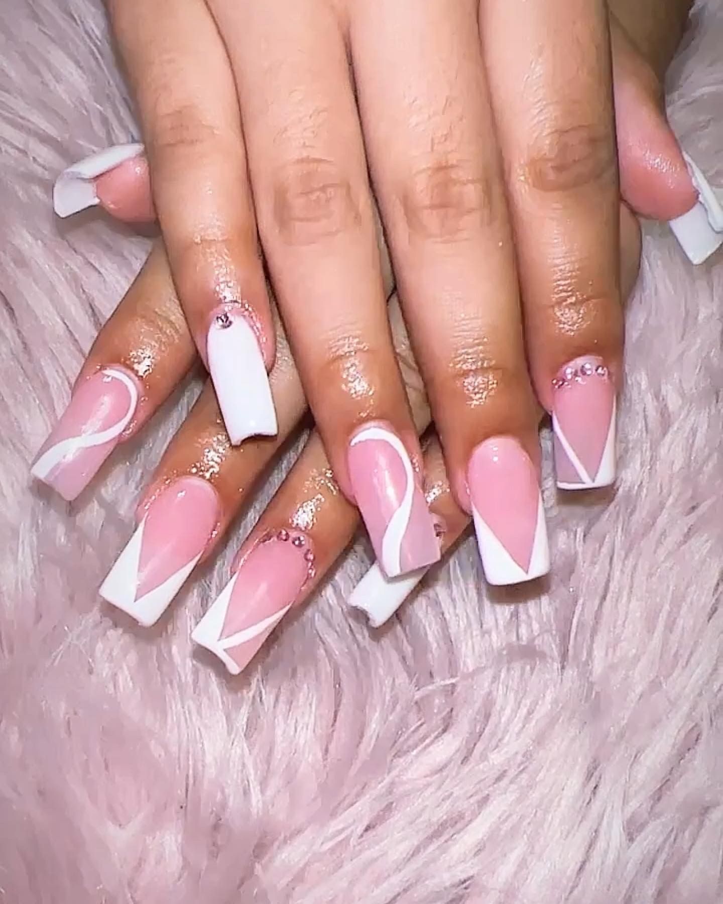 Pink and white nail design