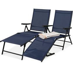 2 Outdoor Patio Chaise Lounge Chair Adjustable Reclining Folding Pool Lounger for Poolside, Deck, Backyard w/Steel Frame, 250lb Weight $80