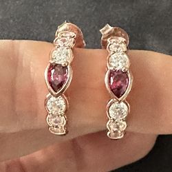 Rose Gold Rhodolite Garnet Hoop Earrings 