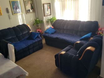 Reclining 3-Piece Blue Textured Living Room Set