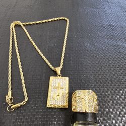 I Deliver I Ship 14k Gold Plated Chain And Ring