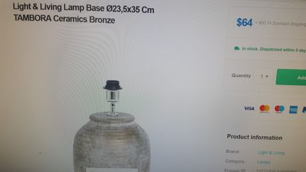 New in box Tambora ceramic light/ lamp base