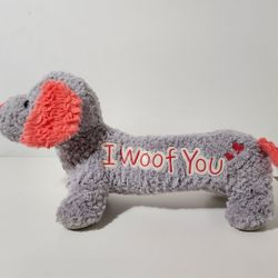 
Valentine's Day Valentine I Woof You Gray plush dachshund With Pink Ears,nose,Tail Hug Fun

