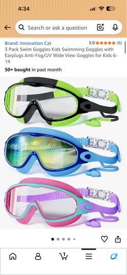 Innovation Cat 3-Pack Kids Swim Goggles with Earplugs