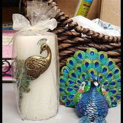 Peacock candle n decor piece set