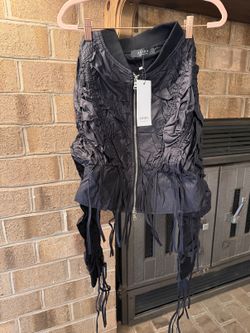 AKIRA Ruched Bomber Jacket Black L New With Tags
