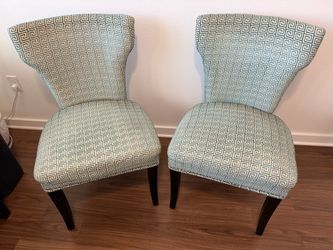 Pair of Upholstered Accent Chairs Greek Key Pattern