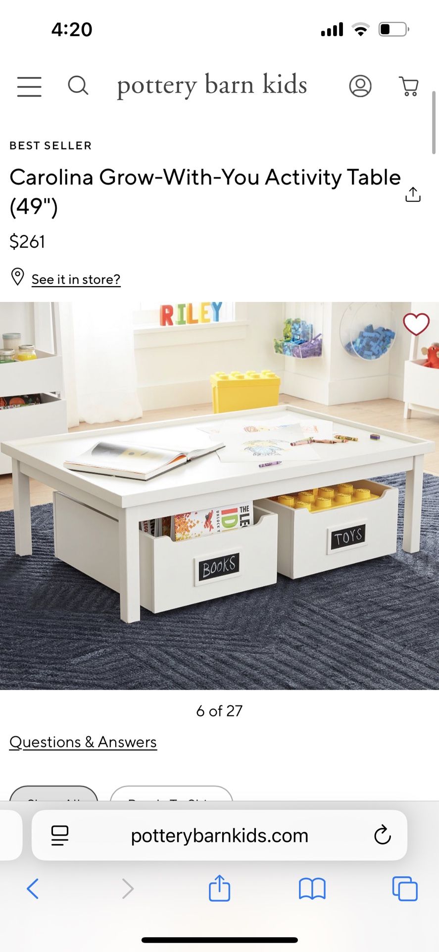 Pottery Barn Kids Activity Table