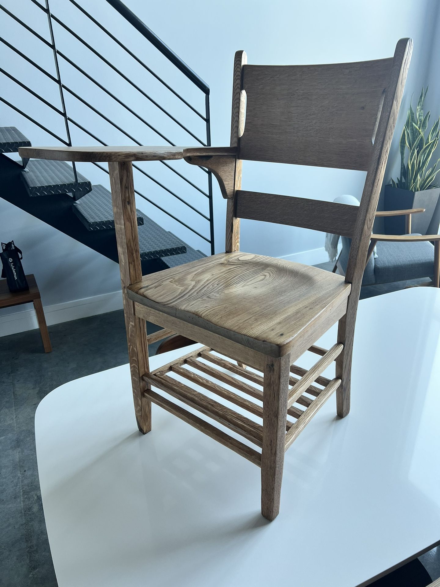 Refinished Antique Oak School Chair Desk – Quartersawn Oak