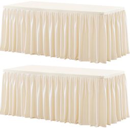 Wish Care 2 Pack Light Champagne Rectangle Table Clothes For 8 Foot Tables, Polyester Fitted Tablecloths 8ft Stretch Table Cover For Wedding, Birthday