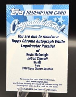 Topps Chrome Kevin McGonigle White Logofractor Redemption Card RA-KM