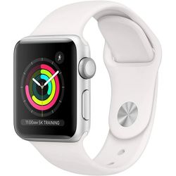 Apple Watch Series 3 GPS 38mm Aluminum Case Silver Sport Wristband White