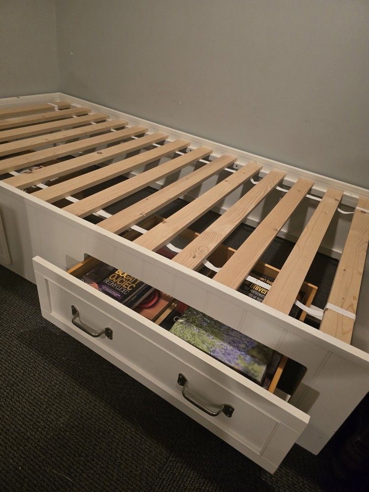 Twin Bed Frame With Two Storage Shelves