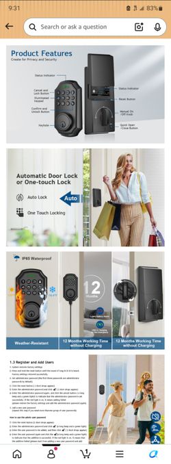 Keyless Entry Door Lock, SDOER Deadbolt Smart Lock with Keypad, Electronic Front Door Lock with Key, Automatic Digital Passcode Lock (Matte Black) (HO