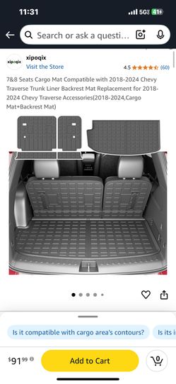 2018-2024 Chevy Traverse Back Rests And Trunk Liner 