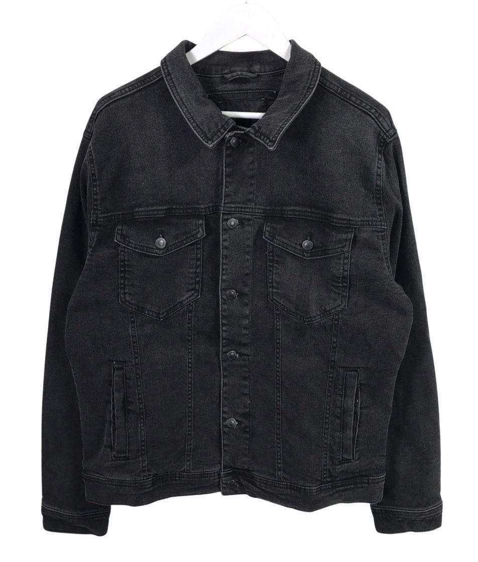 Zara Denim Jacket Black Button-Up Casual Style Mens Size Small