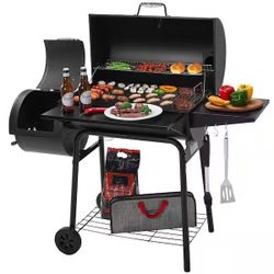 New Charcoal Grill With Side Smoker And Cover