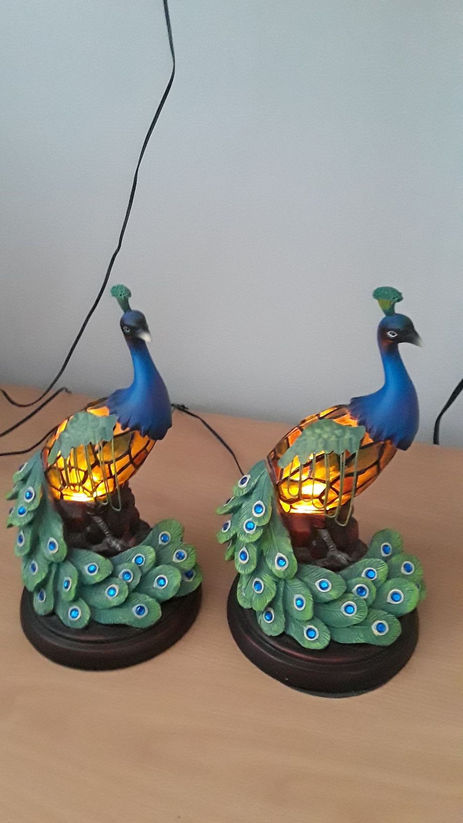 Vintage Staind Glass Peacock Lamps