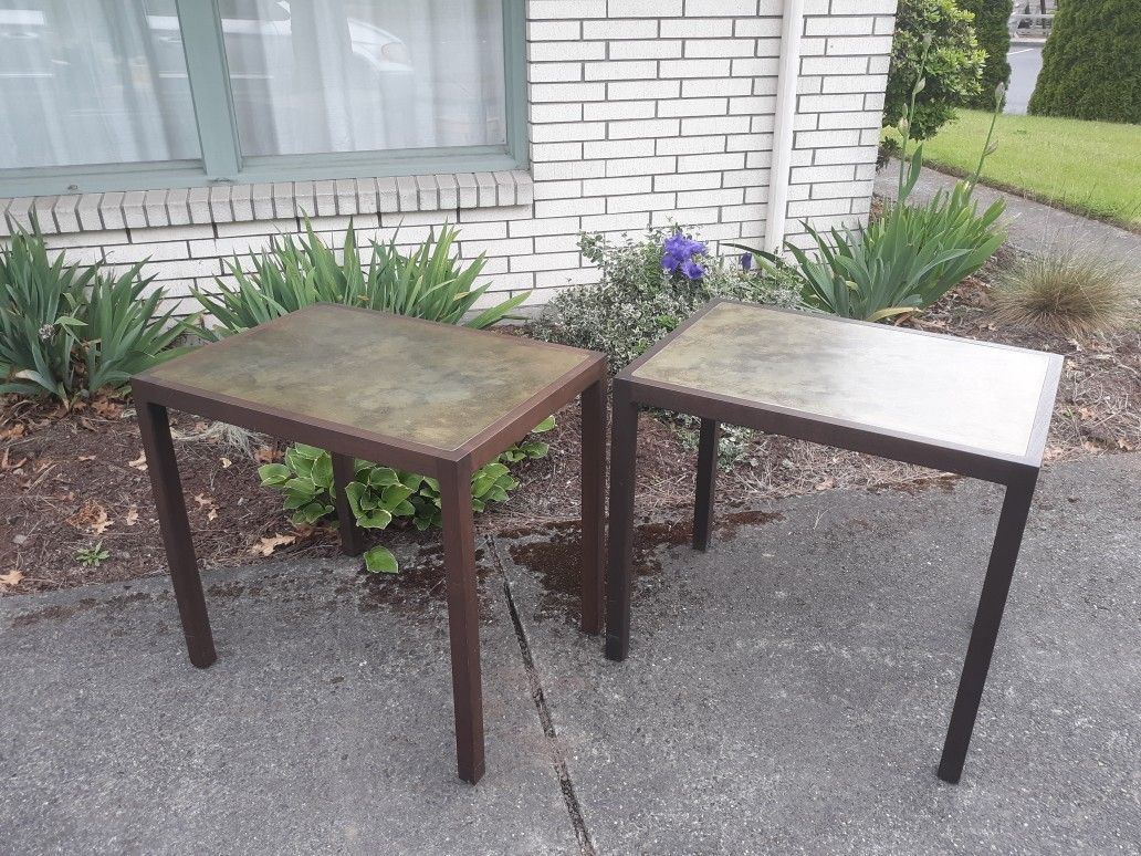 Mid century modern Black Walnut Metal End Tables Lamp Tables Bronze Patina Metal