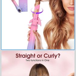 Automatic Rotating 2 in 1 Curler & Straightener - Temperatures Adjustable, 30s Fast Pre-Heating, 30MIN Smart Power Off, Special Clamp Design to Preven