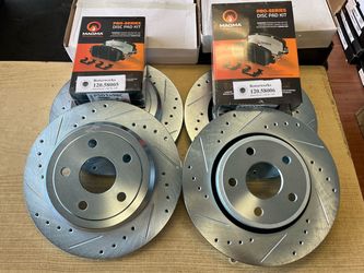 Jeep Grand Cherokee Limited 12-13 Front & Rear Drill Slot Rotors Ceramic Pads