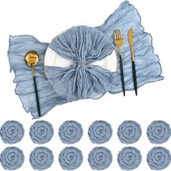 Dusty Blue Gauze Cheesecloth Napkins Set of 42, 20 x 20 Inch Rustic Boho Decorative Dinner Napkins Wrinkled for Wedding,Dinner,Family Everyday Use/Par