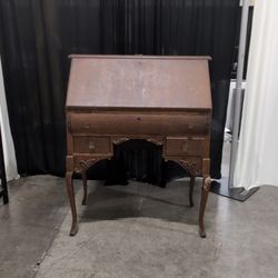 Antique Dark Wood Secretary Desk with Drop Front