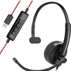 HROEENOI Premium USB Wired Headset with Noise-Cancelling Microphone, Ideal for PC, Laptop, Zoom Calls, Skype Meetings, Call Centers, and Home Office U