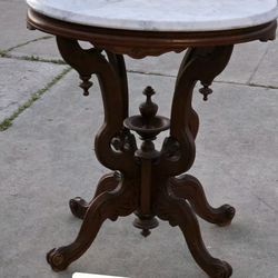 Antique Victorian Eastlake Marble Top Walnut Parlor Table