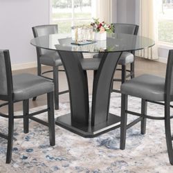 New Stock Camelia Counter Height 5pc 1716 Model Glass Mesa Table Dining Table Set 