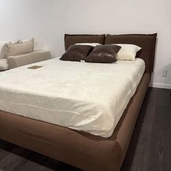 Velvet Upholstered Bed – Chocolate Brown Platform/ Free local delivery