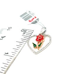 10kt  White  Gold Diamond Pendant Open Heart Hanging Rose 1.48grams .13ctw 153754 7 